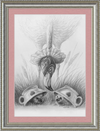 Flamingo and Hedgehogs (Drawing) Art Print