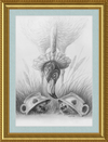 Flamingo and Hedgehogs (Drawing) Art Print
