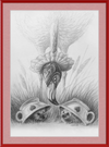 Flamingo and Hedgehogs (Drawing) Art Print