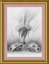 Flamingo and Hedgehogs (Drawing) Art Print