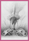 Flamingo and Hedgehogs (Drawing) Art Print
