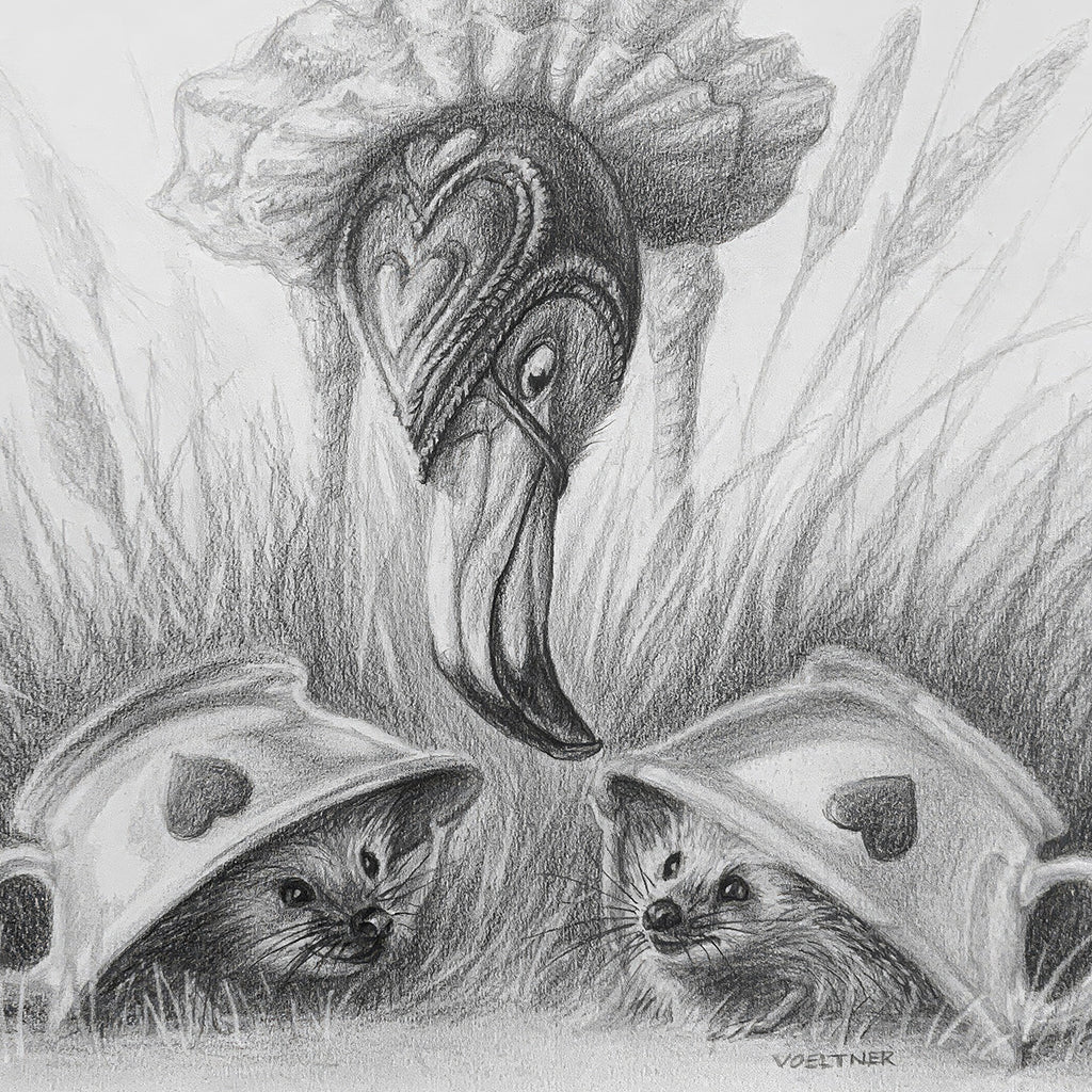 Flamingo and Hedgehogs - Original Artwork