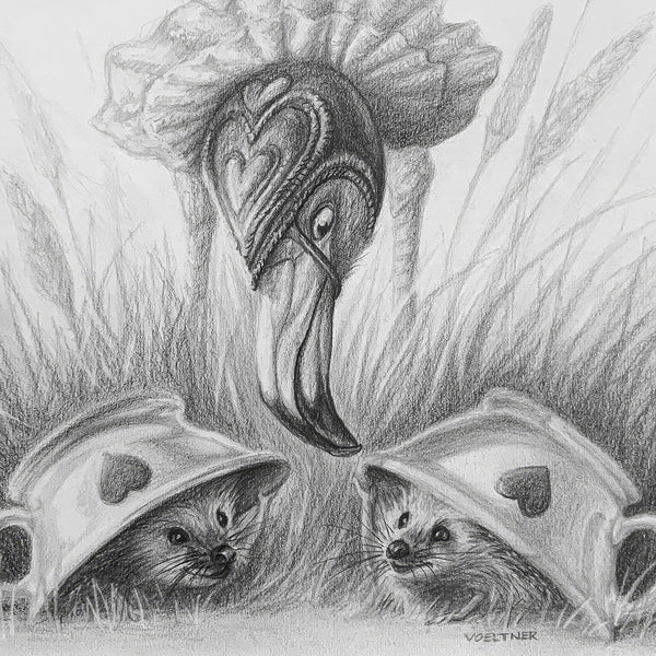 Flamingo and Hedgehogs - Original Artwork
