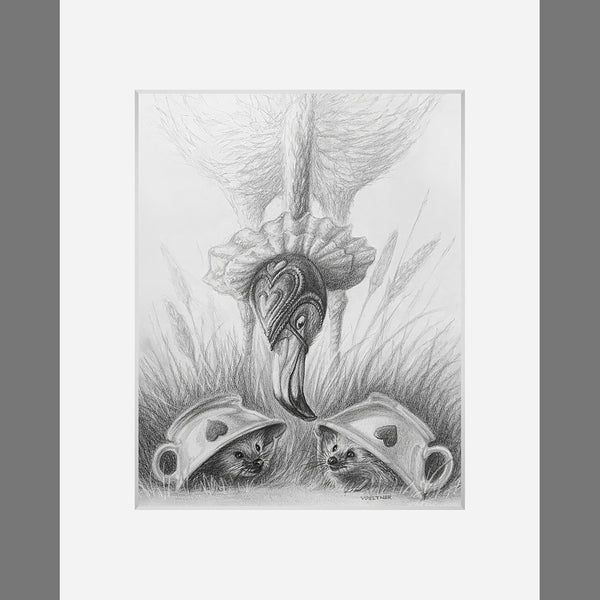 Flamingo and Hedgehogs - Original Artwork