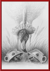 Flamingo and Hedgehogs (Drawing) Art Print
