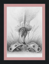 Flamingo and Hedgehogs (Drawing) Art Print