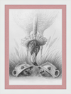 Flamingo and Hedgehogs (Drawing) Art Print