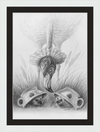 Flamingo and Hedgehogs (Drawing) Art Print